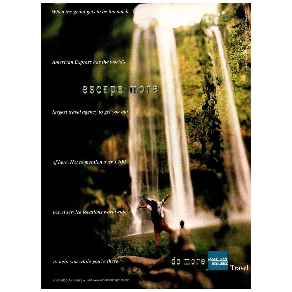 1996 Amex American Express Travel Vintage Print Ad Tropical Waterfall Wall Art